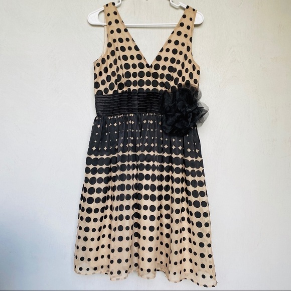 Anthropologie Burlapp Tan Polka Dot Tulle Dress with Removable Flower – Size 8 - Picture 1 of 10